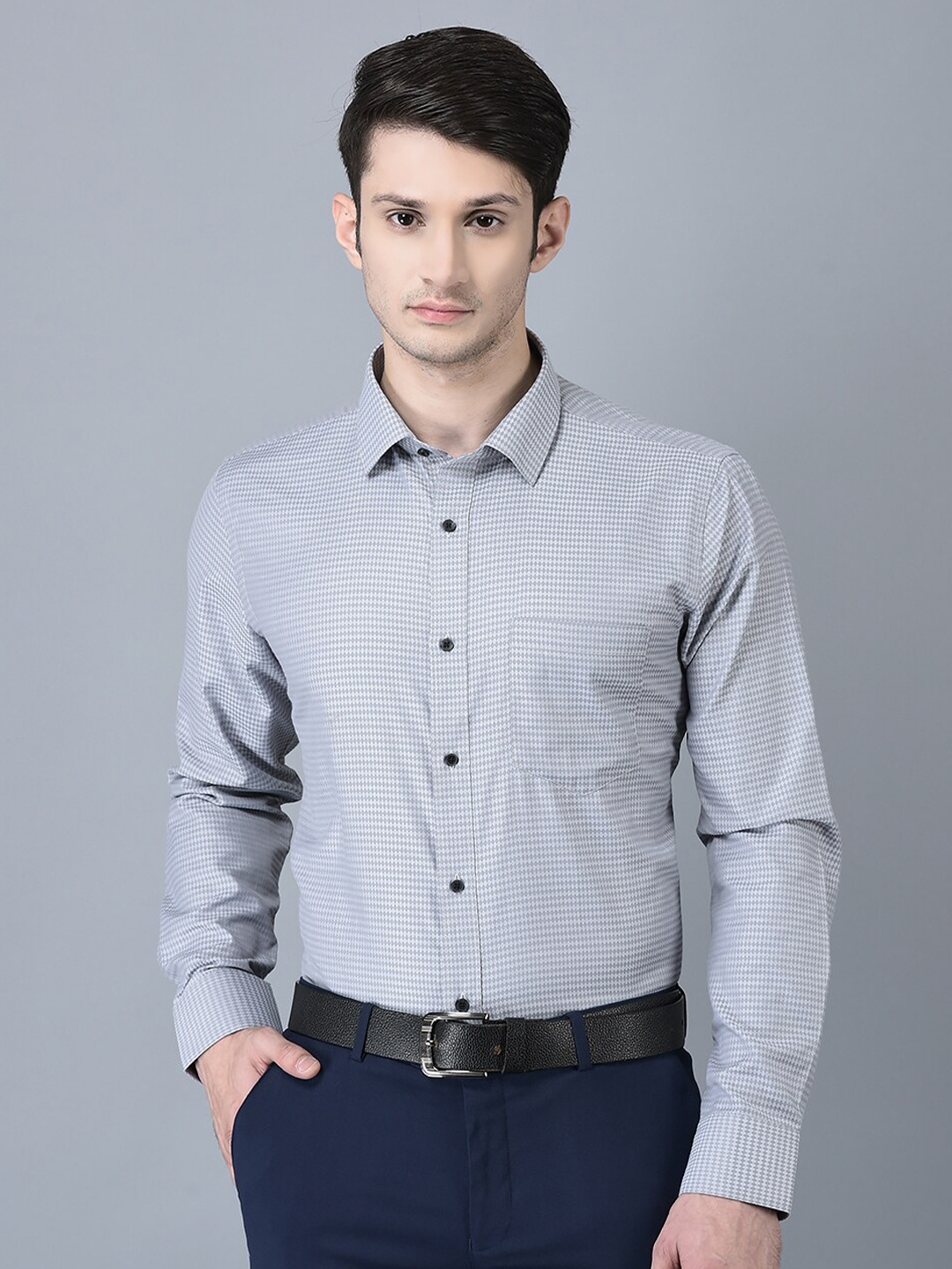

CANOE Self Design Pure Cotton Smart Formal Shirt, Grey
