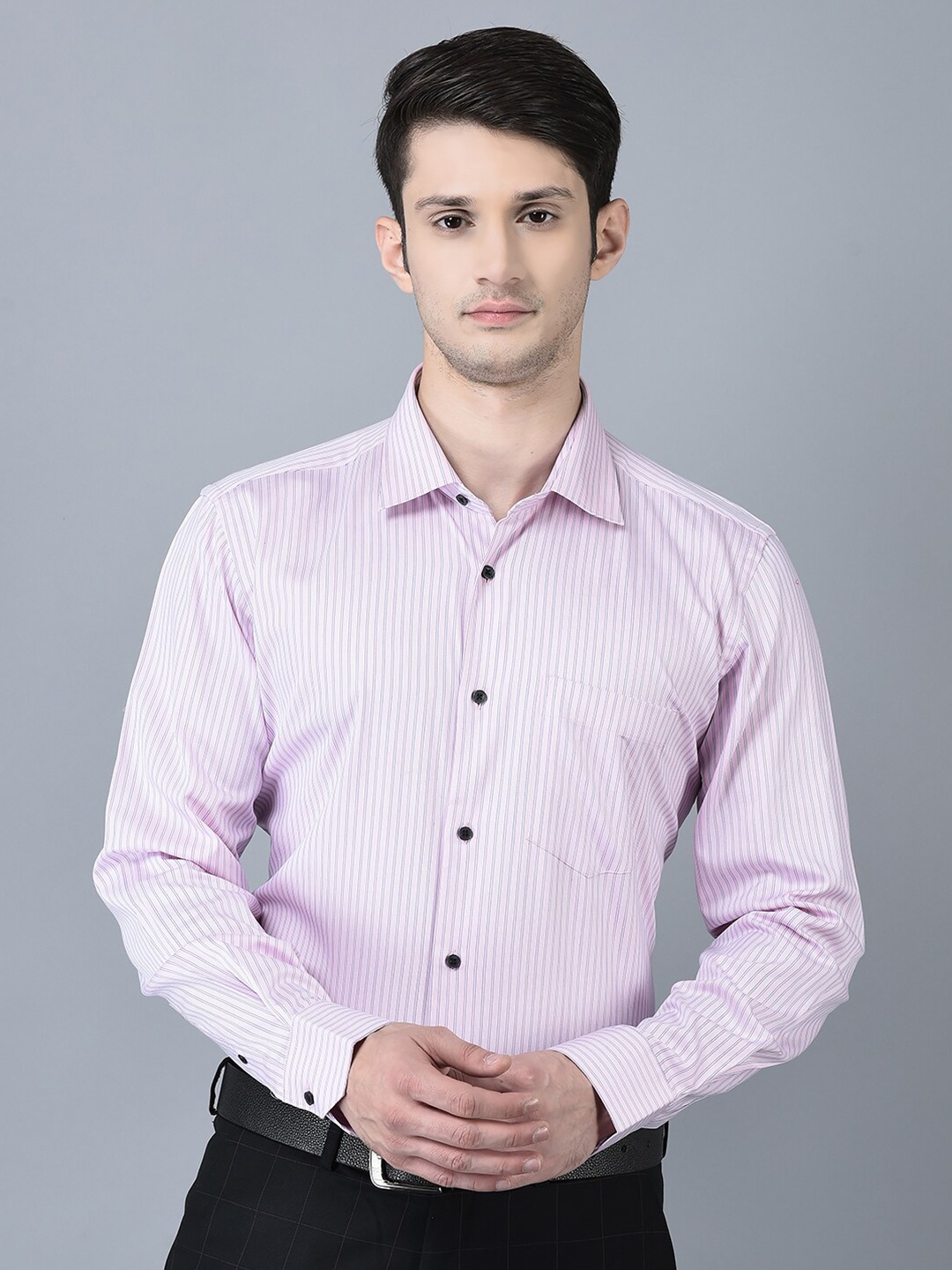 

CANOE Vertical Striped Pure Cotton Smart Formal Shirt, Pink