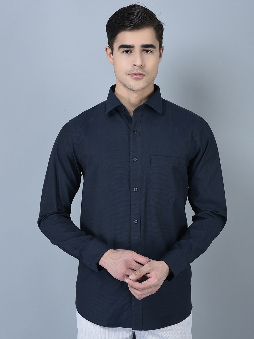 

CANOE Spread Collar Pure Cotton Smart Formal Shirt, Navy blue