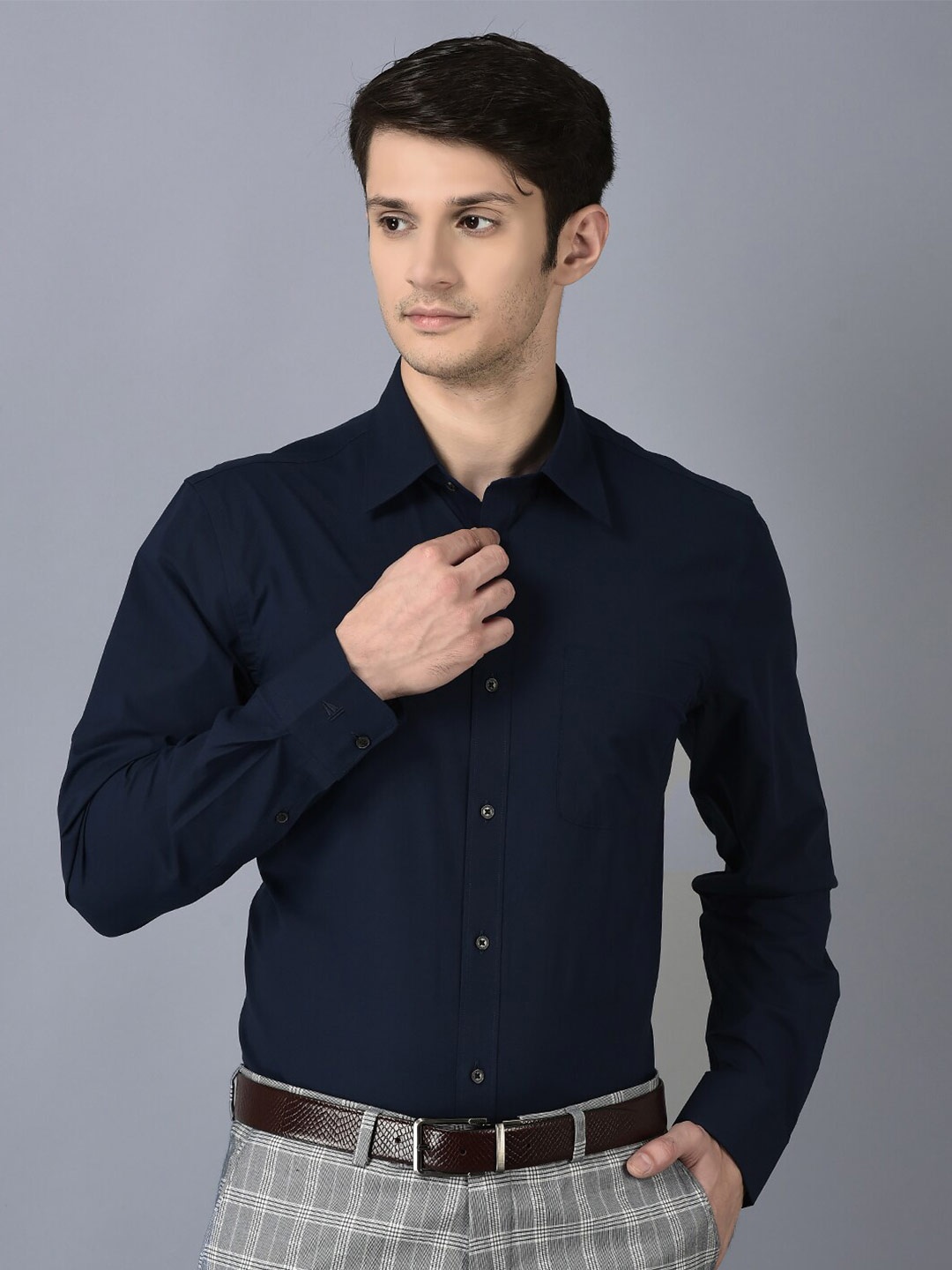 

CANOE Long Sleeves Pure Cotton Formal Shirt, Navy blue