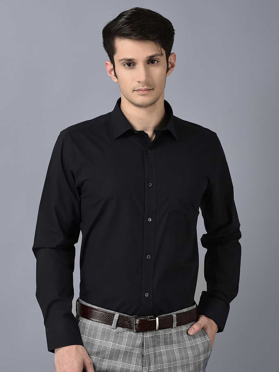 

CANOE Smart Spread Collar Pure Cotton Formal Shirt, Navy blue