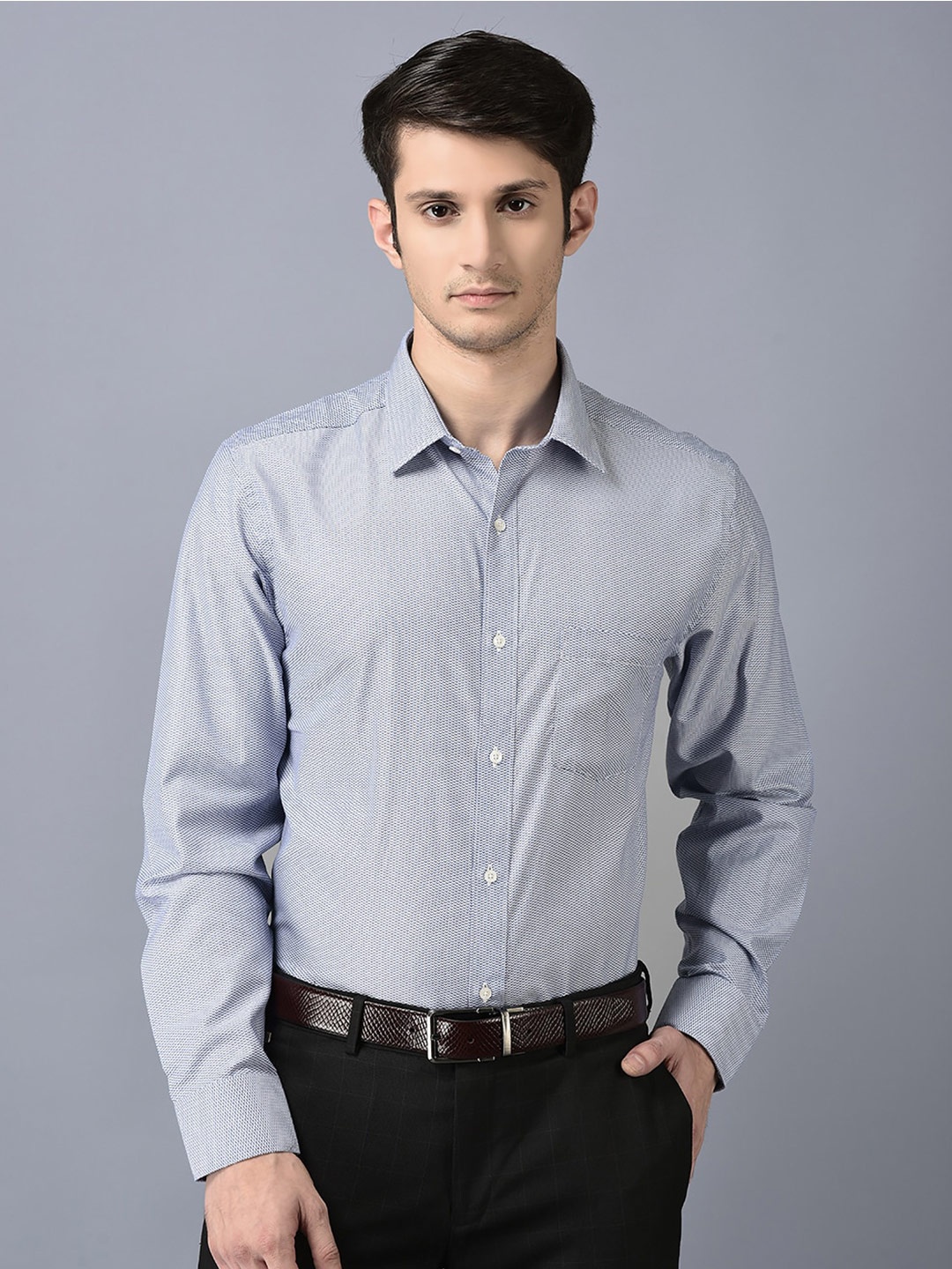 

CANOE Smart Self Design Spread Collar Pure Cotton Formal Shirt, Grey