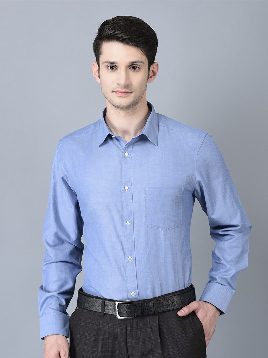 

CANOE Smart Spread Collar Pure Cotton Formal Shirt, Blue