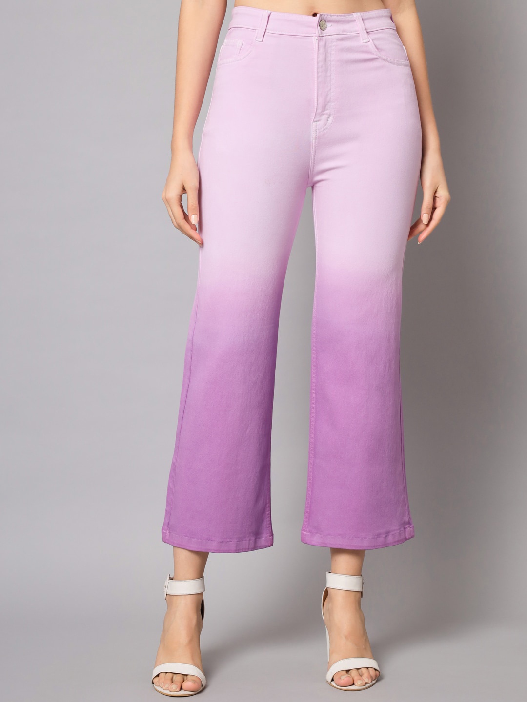 

GUTI Women Flared High-Rise Stretchable Cotton Ombre Jeans, Purple