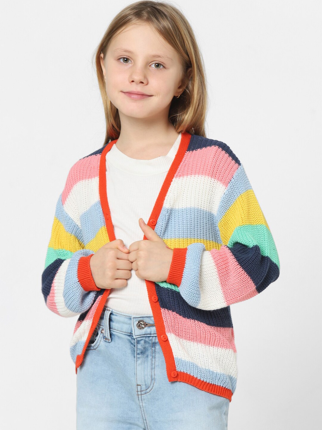 

KIDS ONLY Girls Striped Cardigan Cotton Sweater, Pink