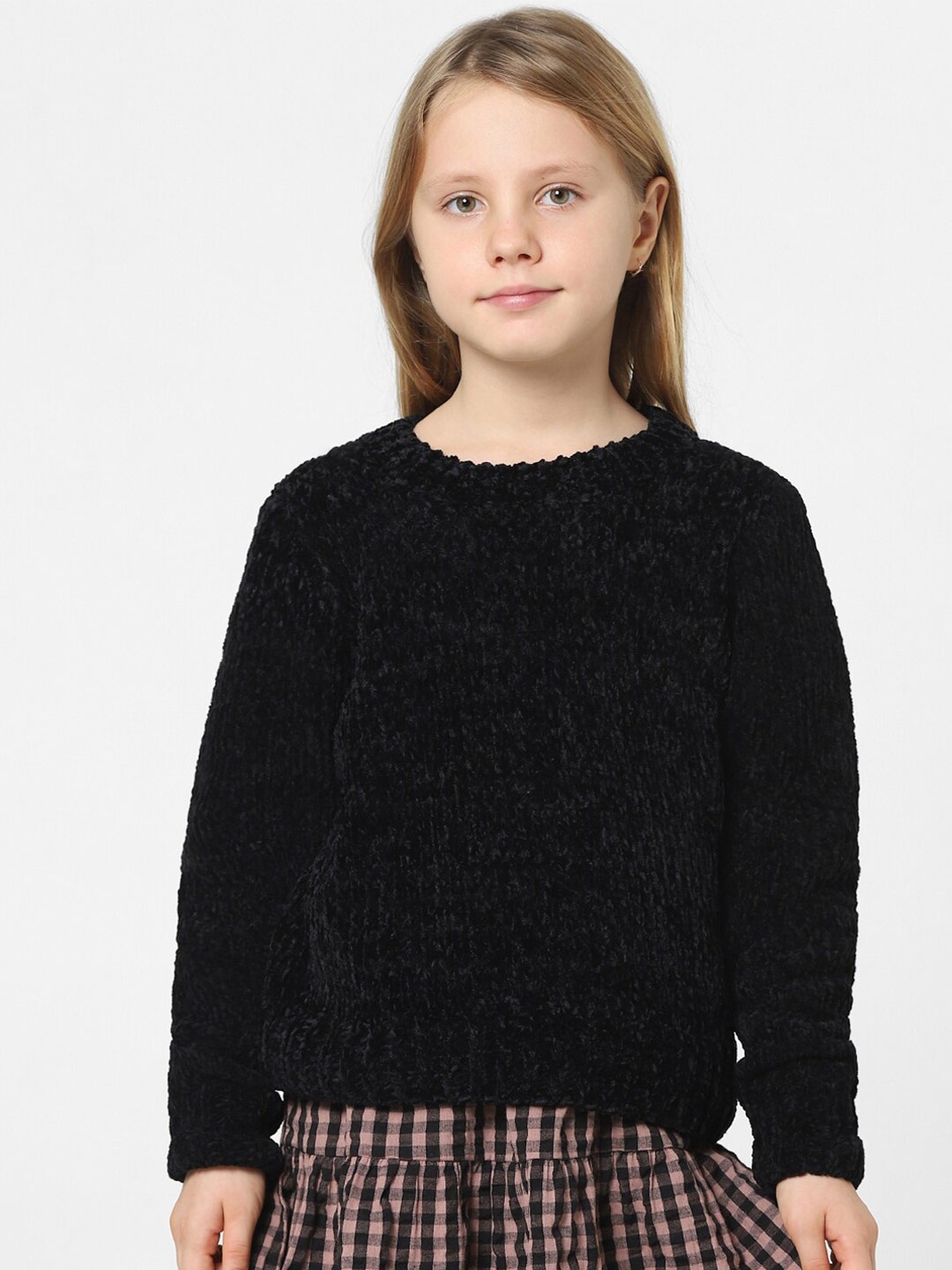 

KIDS ONLY Girls Self Design Pullover Sweater, Black