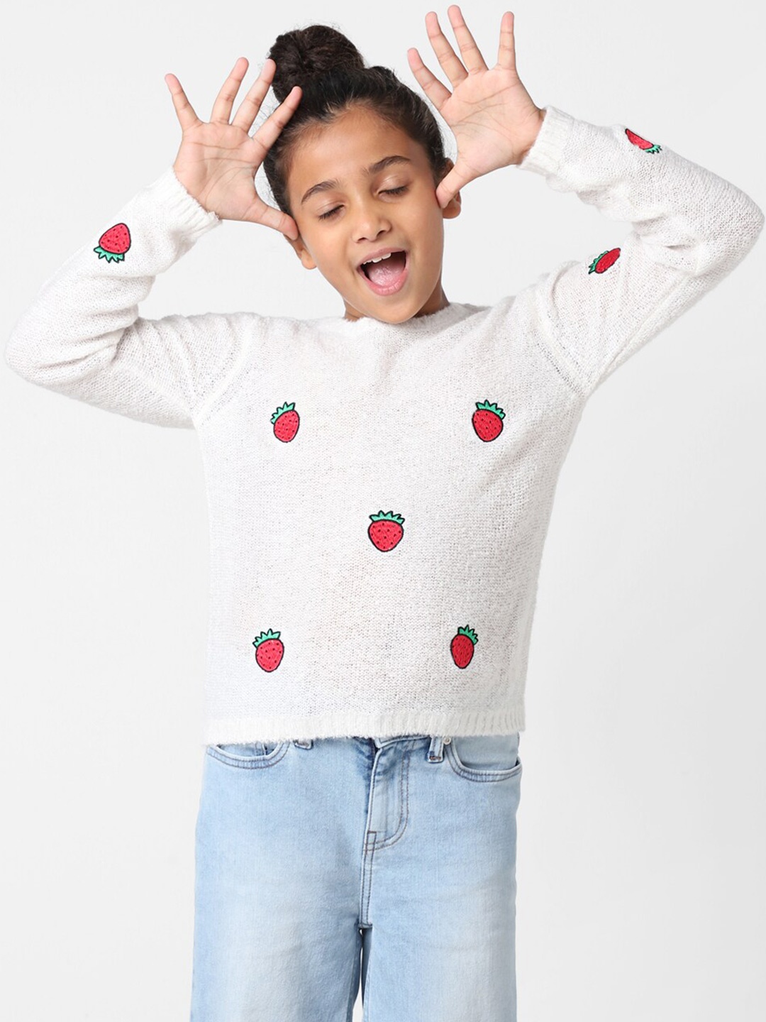 

KIDS ONLY Girls Embroidered Cotton Pullover Sweater, White