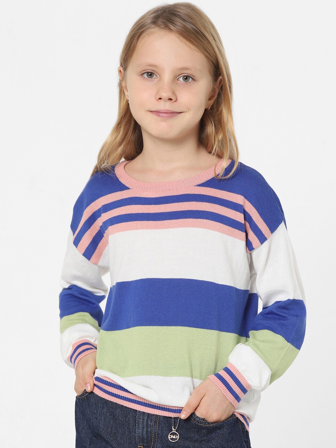 

KIDS ONLY Girls Striped Cotton Pullover Sweater, White