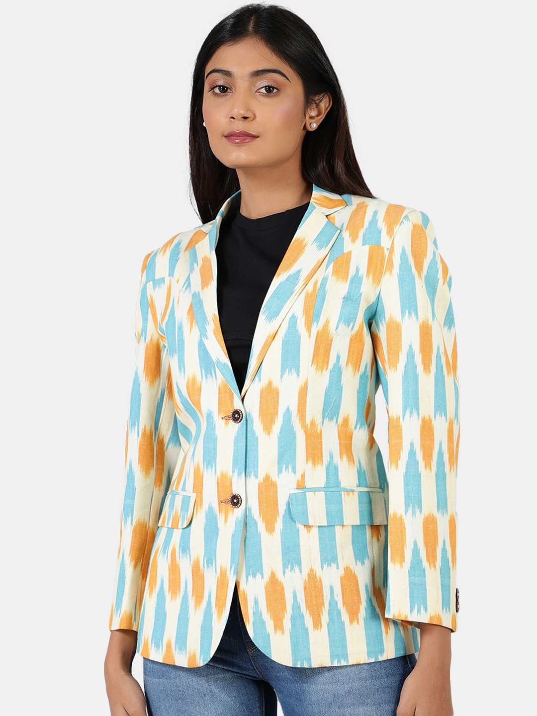 

INDOPHILIA Single-Breasted Printed Cotton Blazer, Off white