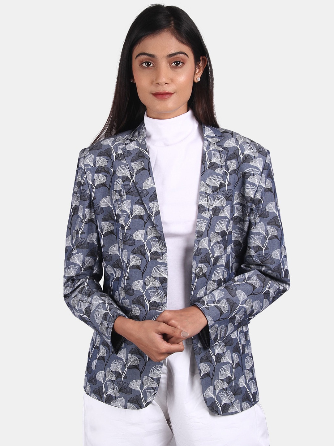 

INDOPHILIA Single-Breasted Printed Cotton Blazer, Grey