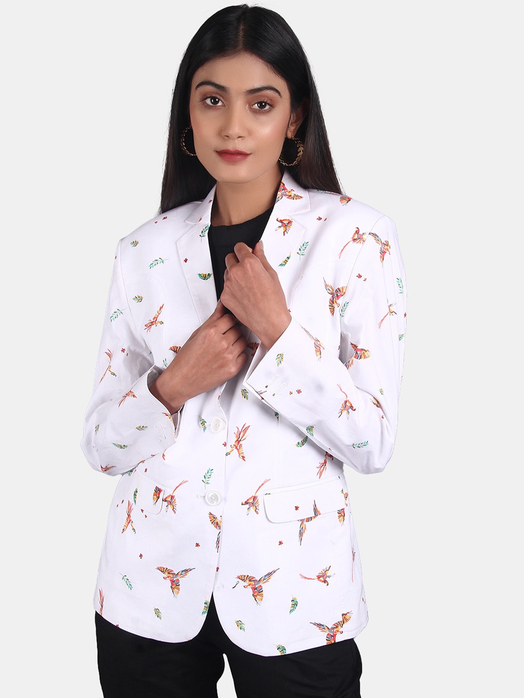 

INDOPHILIA Single-Breasted Printed Cotton Blazer, White