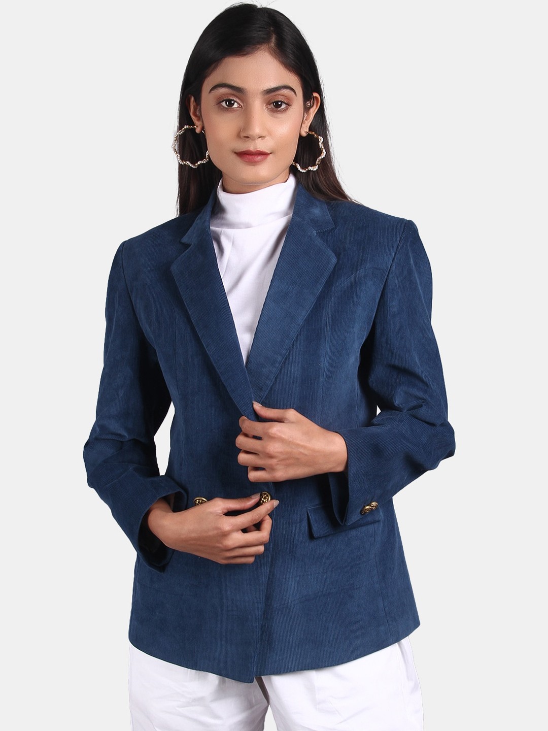 

INDOPHILIA Double-Breasted Corduroy Cotton Blazer, Blue