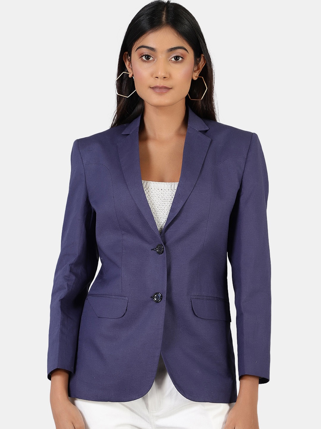 

INDOPHILIA Single-Breasted Formal Blazer, Blue