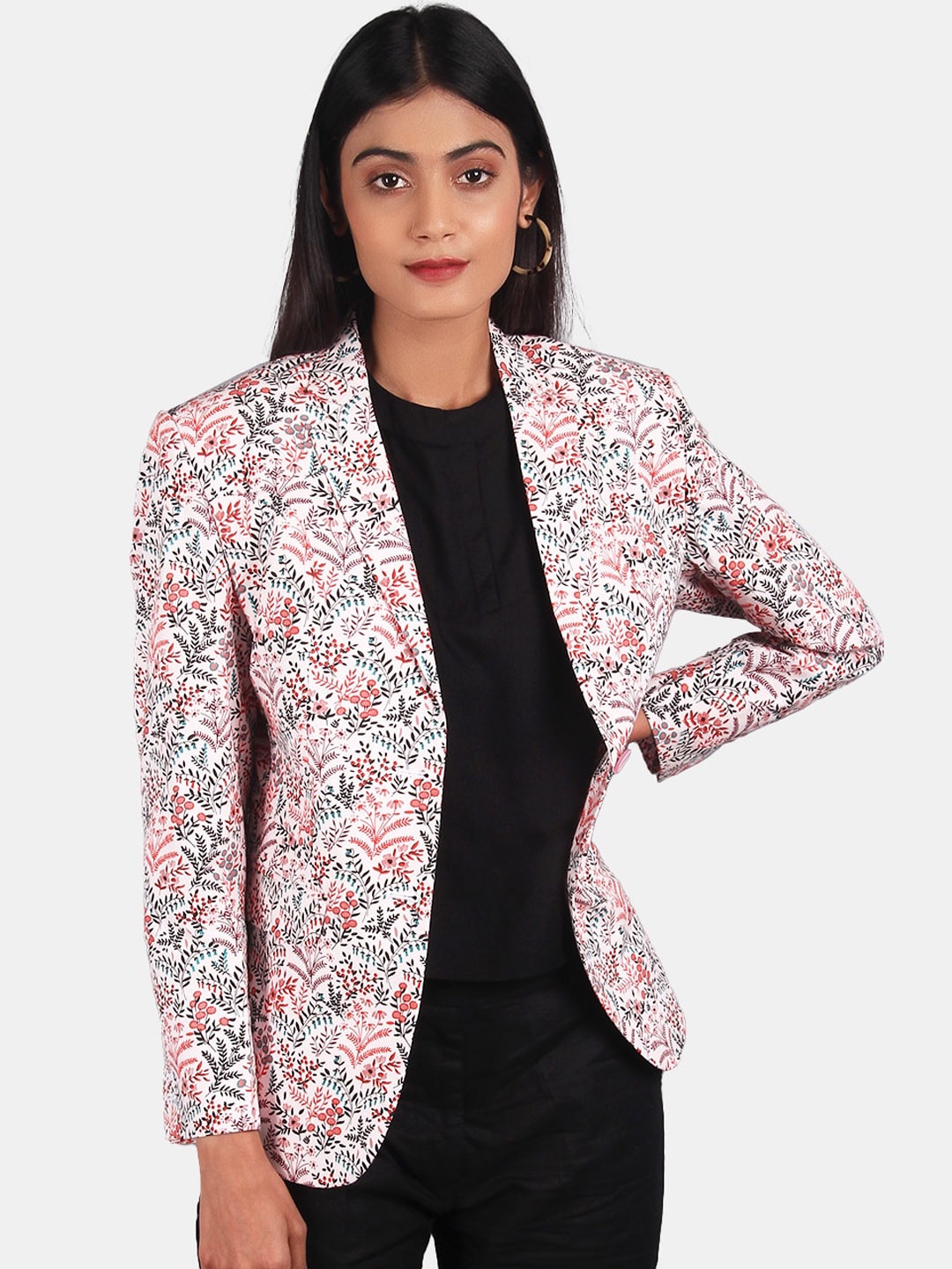

INDOPHILIA Printed Single-Breasted Cotton Blazer, Pink