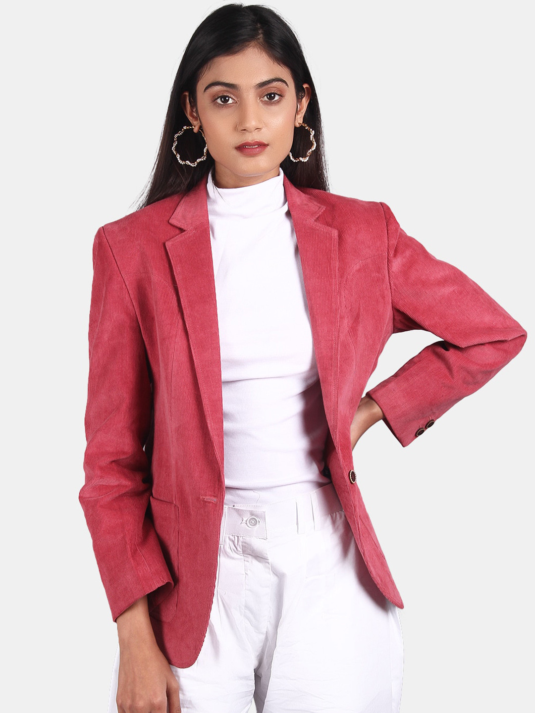

INDOPHILIA Single-Breasted Printed Corduroy Cotton Blazer, Pink