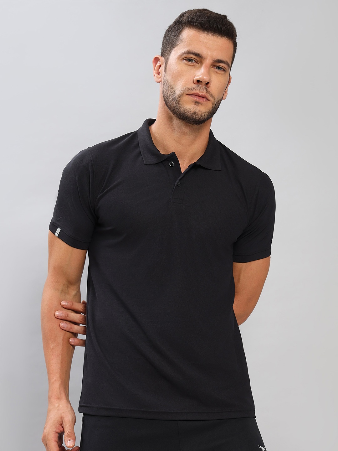 

Technosport Polo Collar Antimicrobial Slim Fit Gym T-shirt, Black
