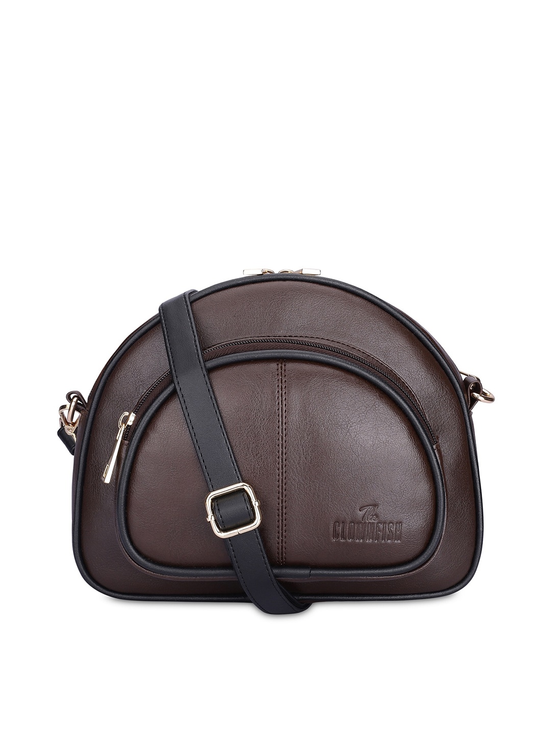 

THE CLOWNFISH Leather Water Resistant Half Moon Sling Bag, Brown