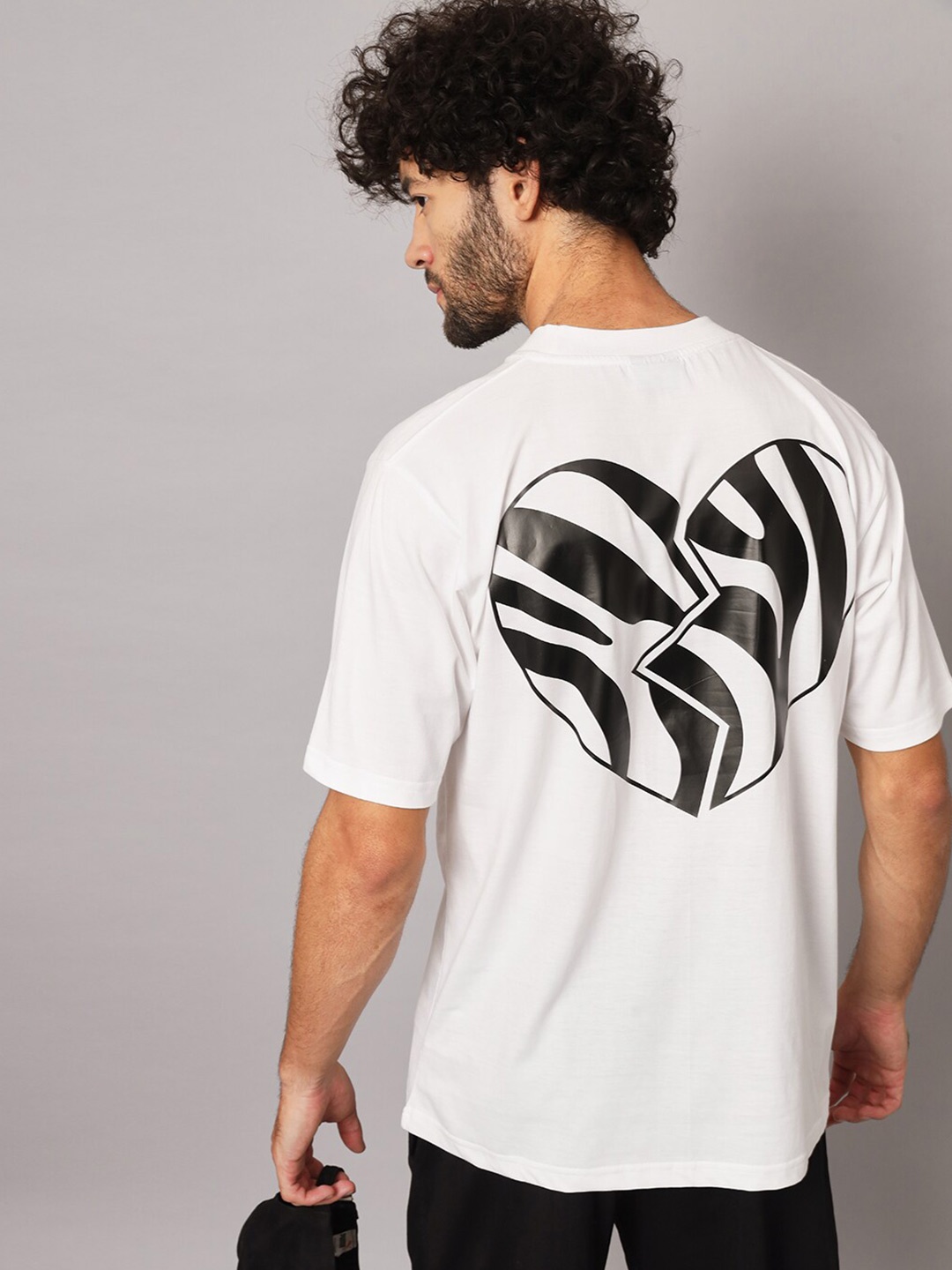 

GRIFFEL Printed Pure Cotton Round Neck Sports T-shirt with Trousers Co-Ords, White