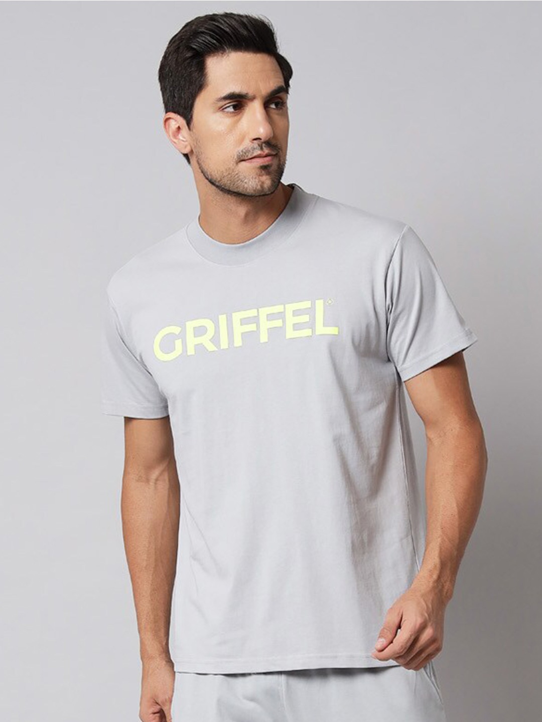 

GRIFFEL Printed Pure Cotton Round Neck Sports T-shirt with Shorts Co-Ords, Grey