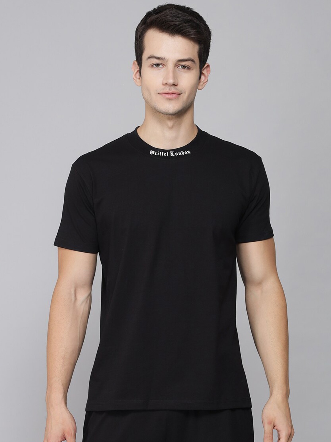 

GRIFFEL Men Pure Cotton T-shirt with Shorts, Black