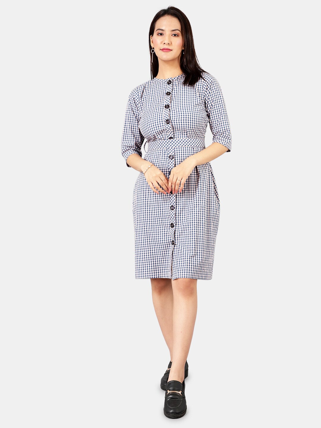 

INDOPHILIA Checked Cotton Sheath Dress, Blue