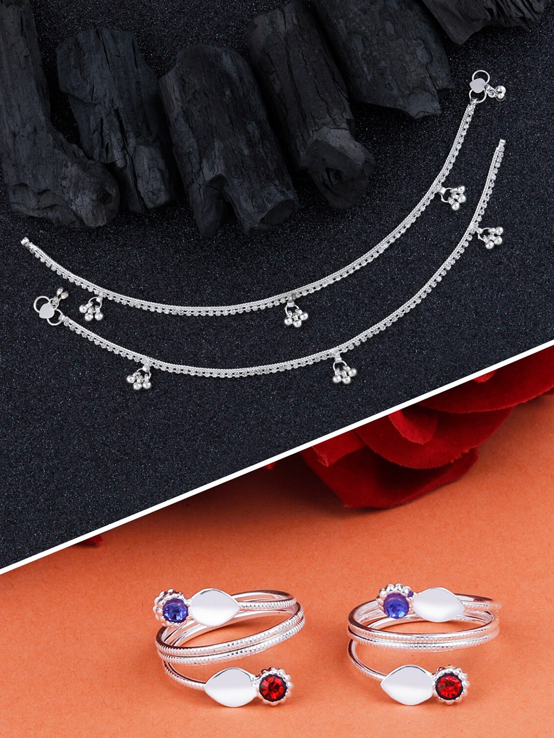 

Silver Shine Set Of 2 Silver-Plated Anklets And Toe Rings