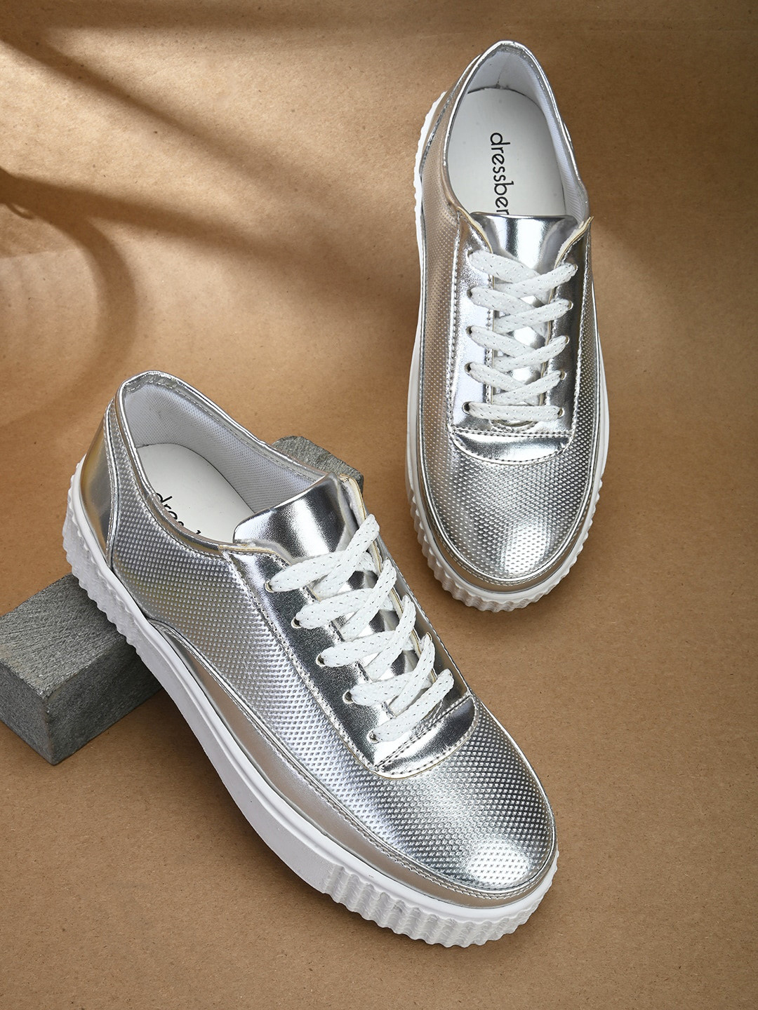 

DressBerry Women Perforated Lightweight Sneakers, Silver