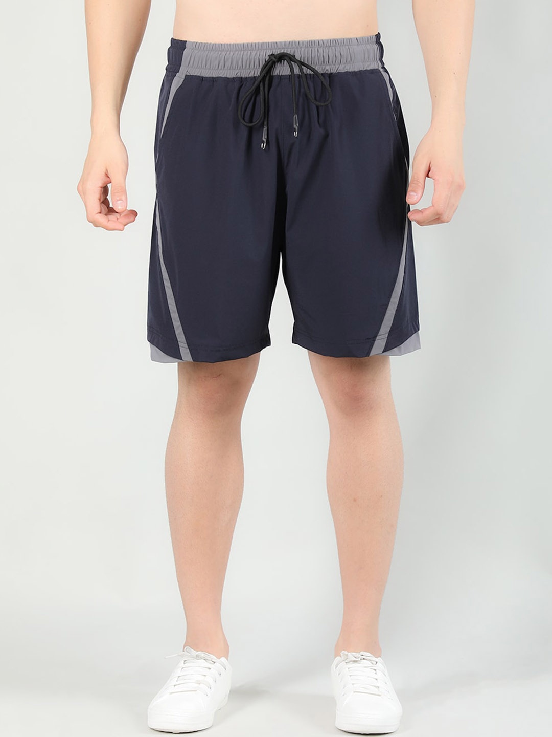 CHKOKKO Men Mid-Rise Gym Sports Shorts, Navy blue