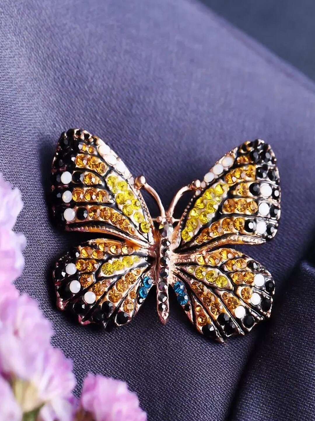 

UNIVERSITY TRENDZ Women Copper-Plated Stone Studded Butterfly Brooch