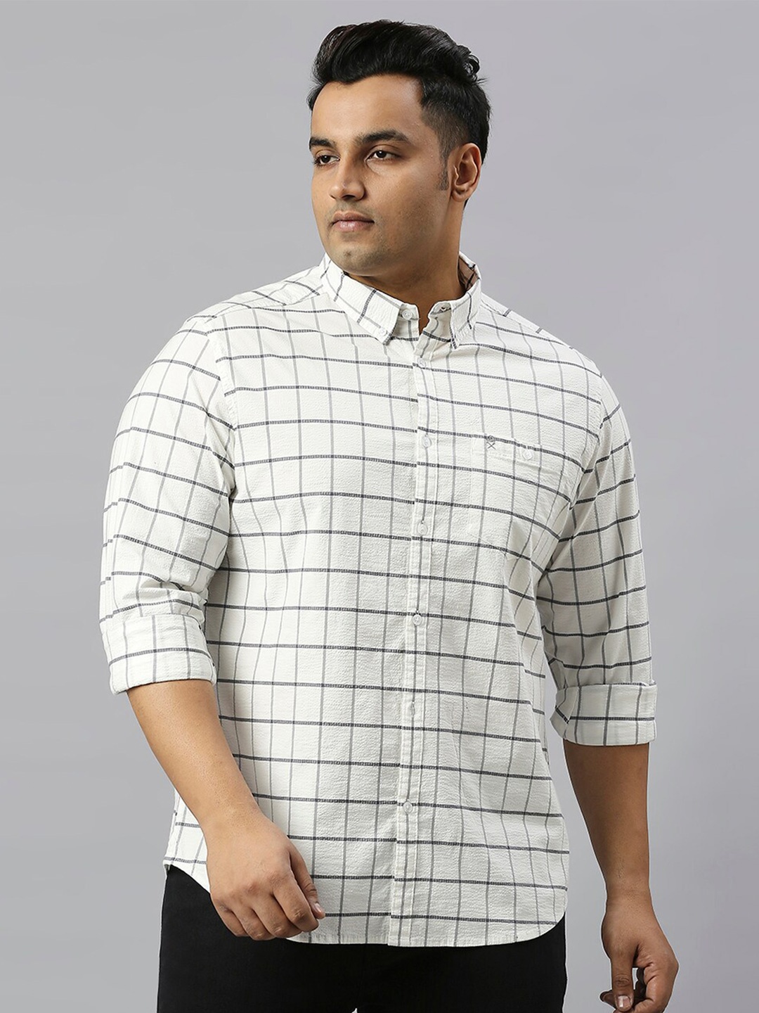 

Thomas Scott Plus Size Classic Windowpane Checked Cotton Casual Shirt, White