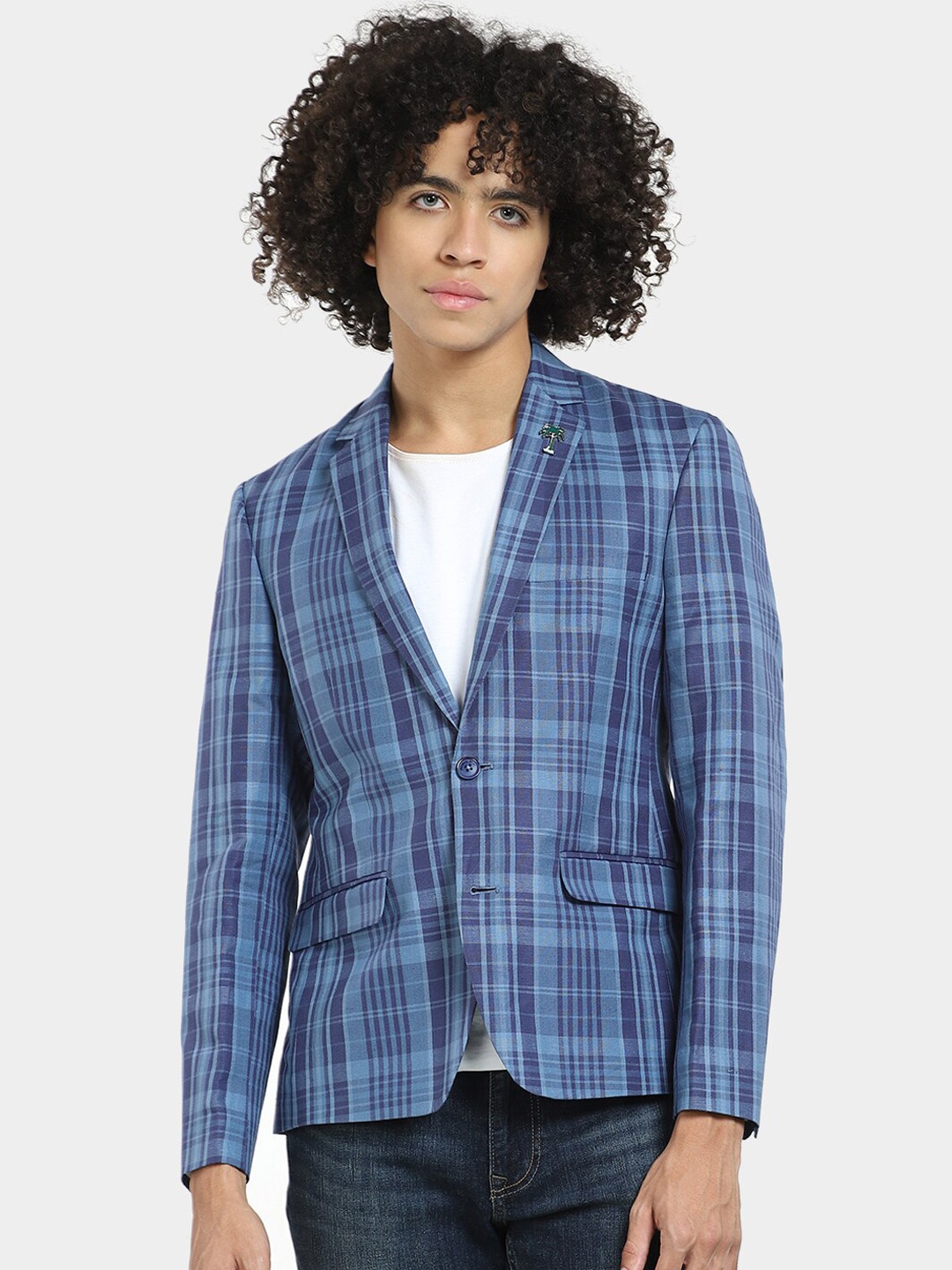 

Jack & Jones Checked Single-Breasted Slim-Fit Casual Blazer, Blue