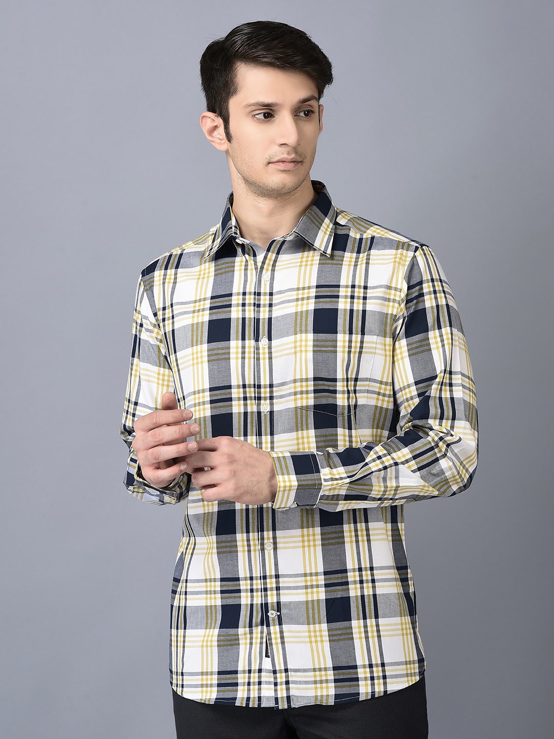 

CANOE Tartan Checked Pure Cotton Smart Formal Shirt, Off white