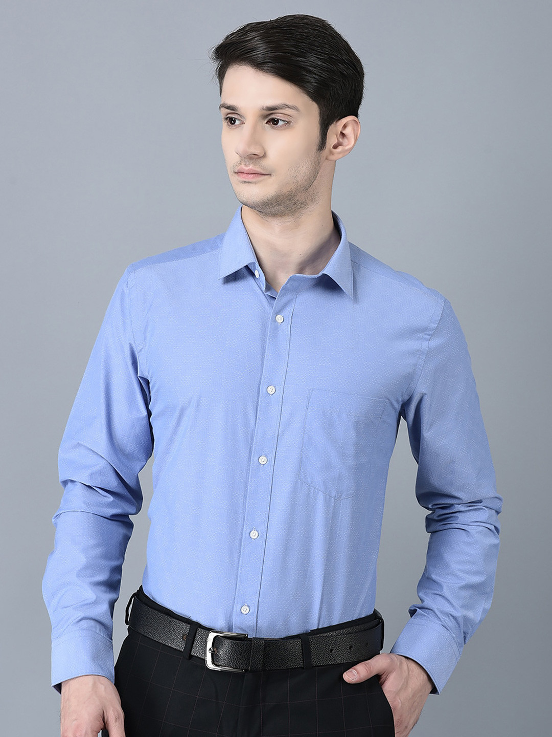 

CANOE Smart Micro Ditsy Printed Pure Cotton Formal Shirt, Blue