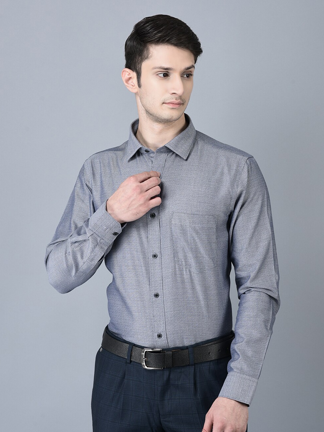 

CANOE Smart Micro Checks Printed Pure Cotton Formal Shirt, Grey