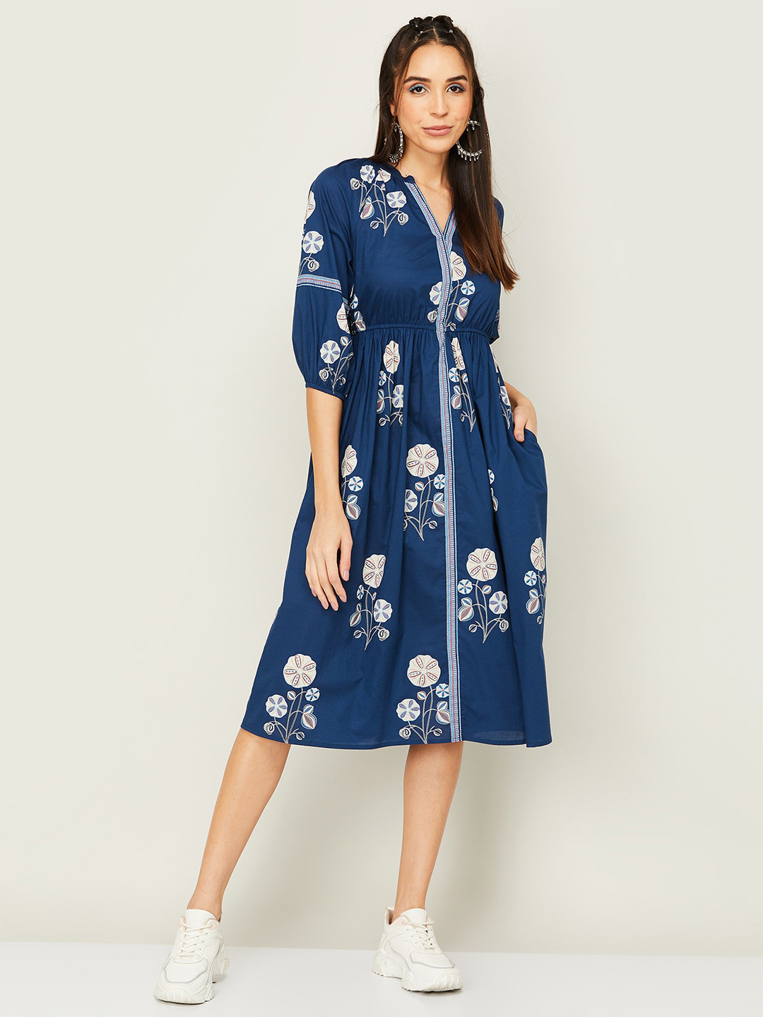 

Colour Me by Melange Floral Print Fit & Flare Midi Dress, Blue