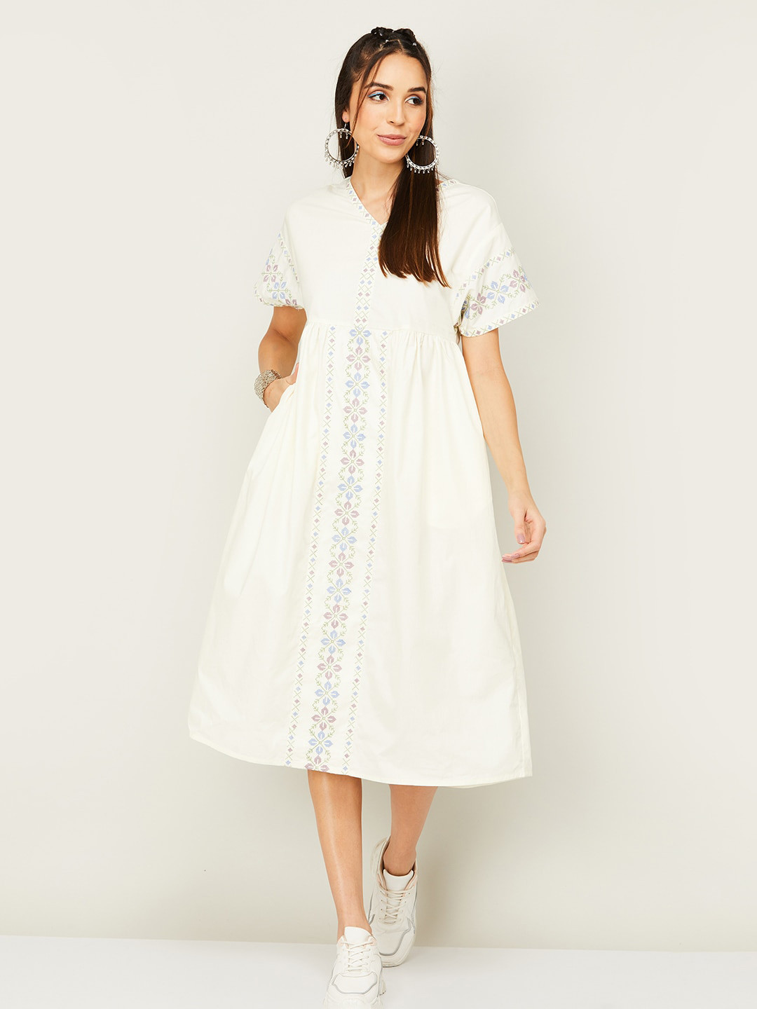 

Colour Me by Melange V-Neck A-Line Midi Dress, White