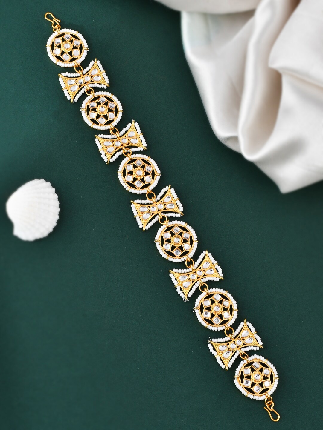 

Silvermerc Designs Gold-Plated Kundan Studded & Beaded Sheeshphool