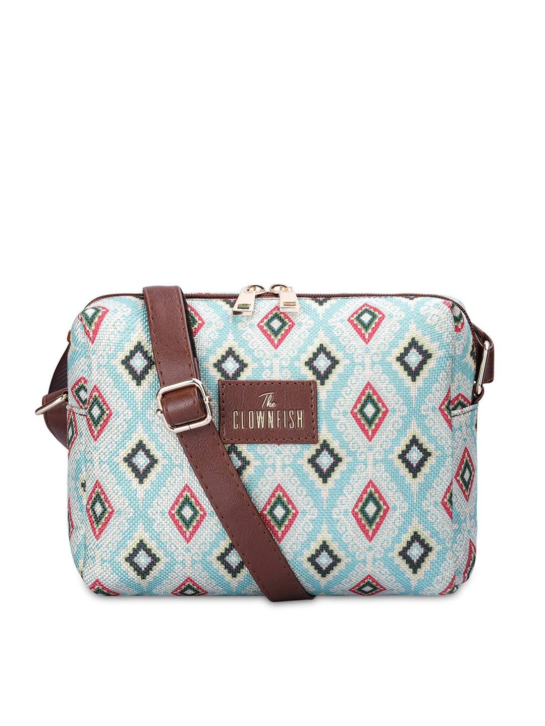 

THE CLOWNFISH Geometric Structured Sling Bag, Turquoise blue