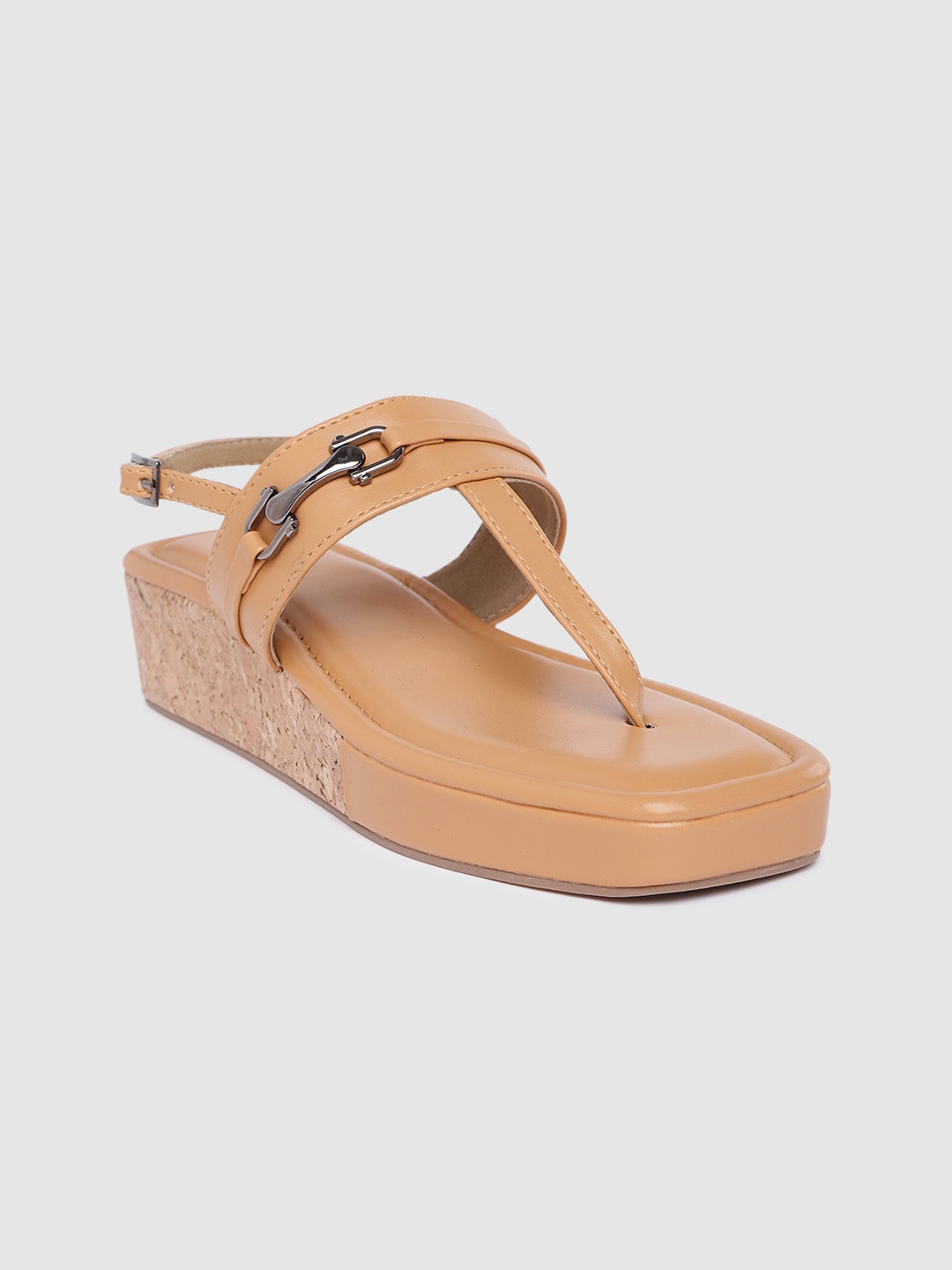 

Inc 5 Women Solid Wedge Sandals with Buckle Detail, Beige
