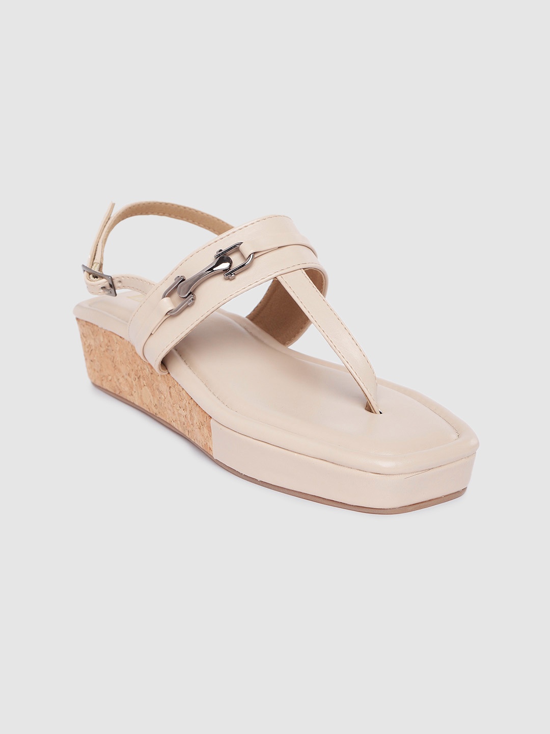 

Inc 5 Women Solid Wedge Sandals with Buckle Detail, Cream