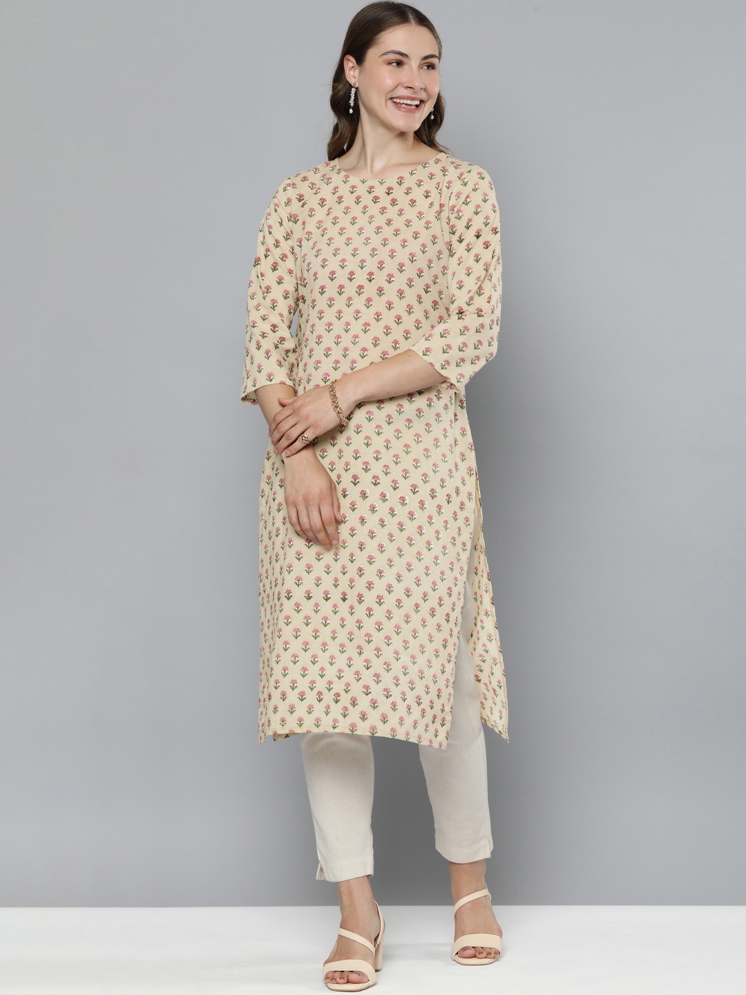 

HERE&NOW Floral Printed Kurta, Cream