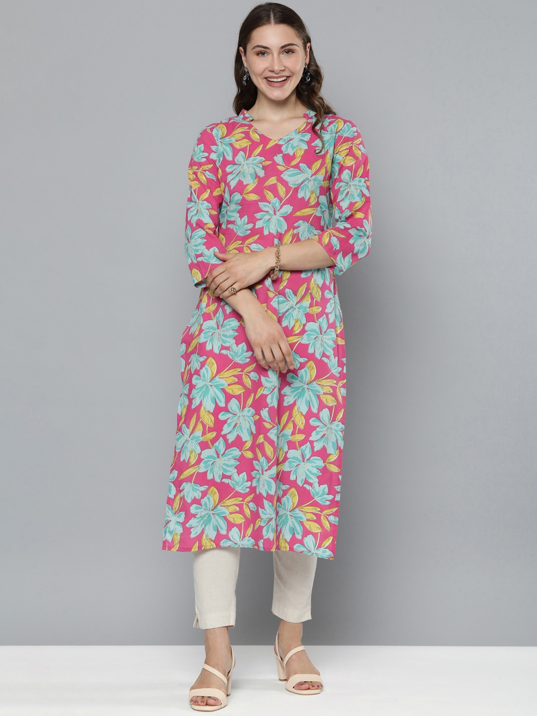 

HERE&NOW Floral Printed Kurta, Pink