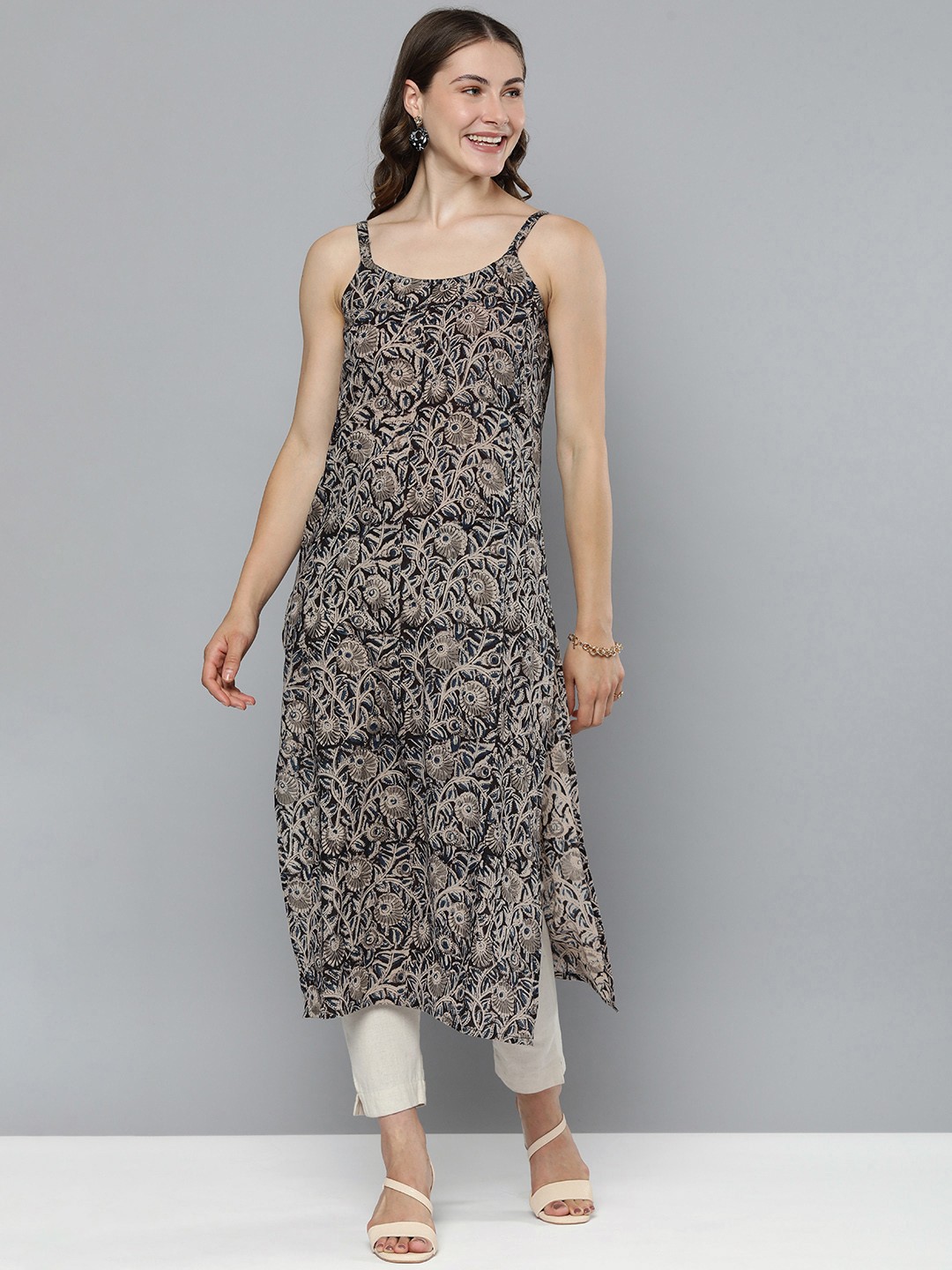

HERE&NOW Floral Printed Kurta, Grey