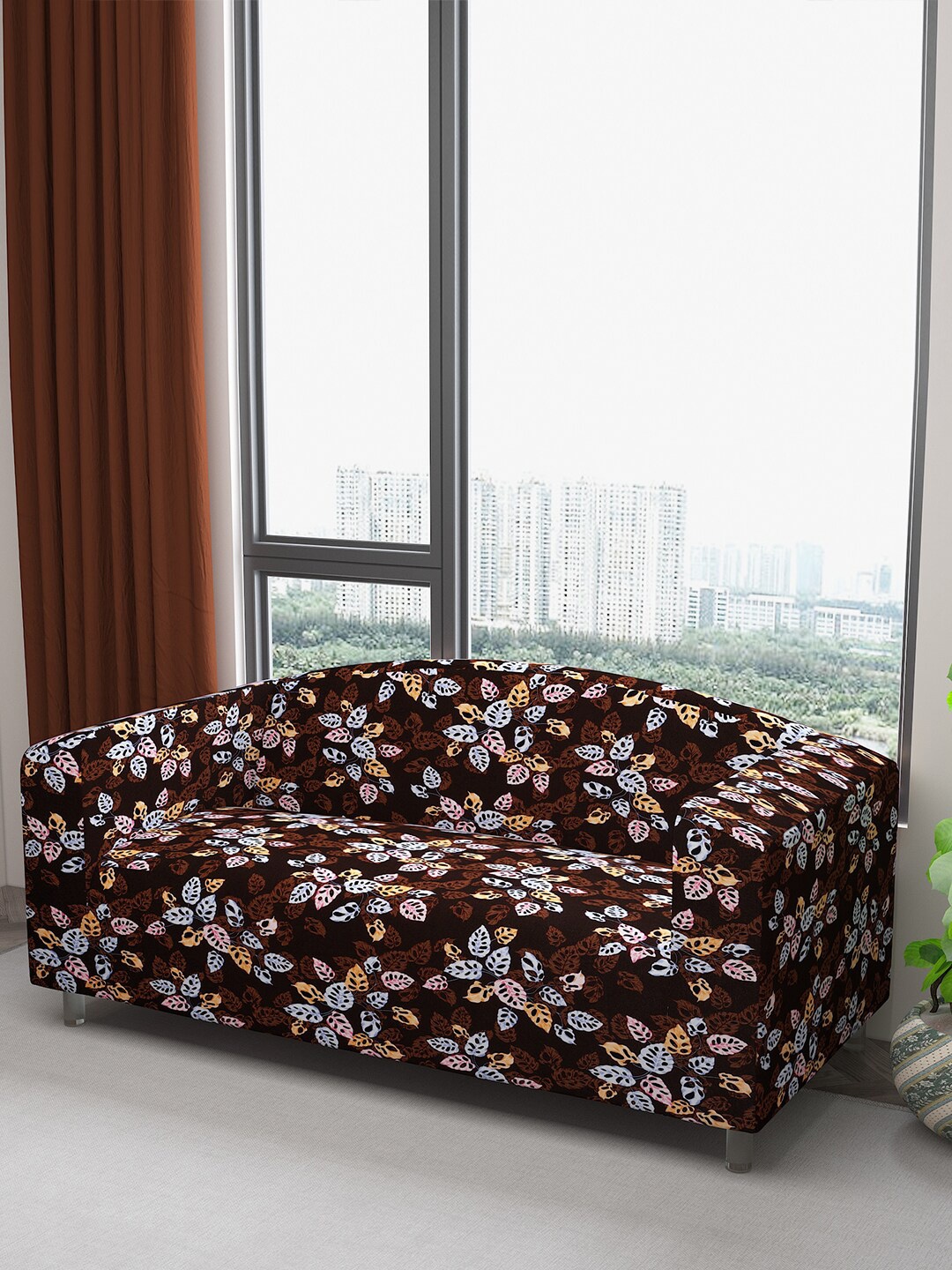 

DREAM CARE Brown & Blue Printed Water Proof Three Seater Flexible Sofa Cover