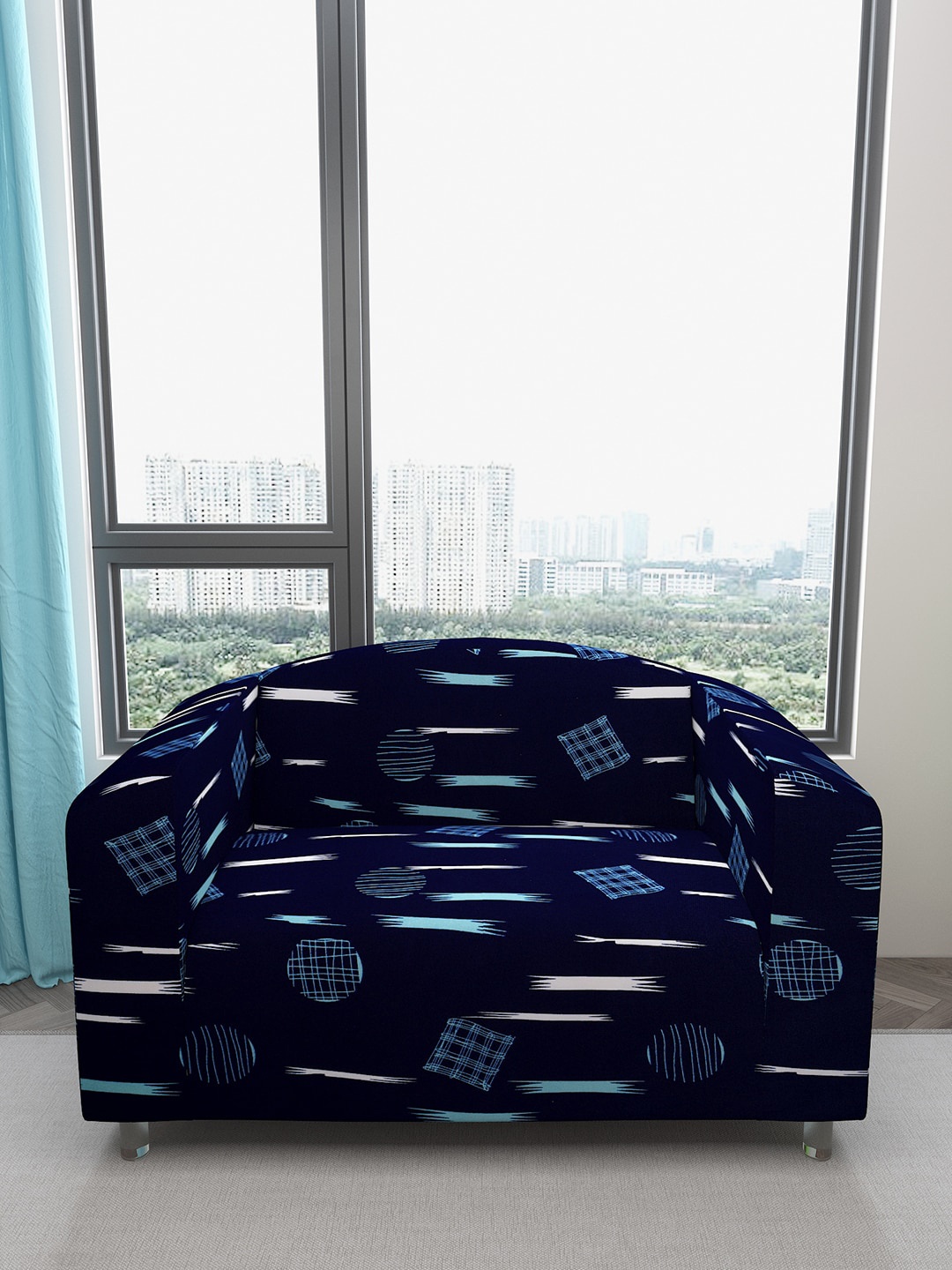 

DREAM CARE Blue Water Proof Printed 2-Seater Flexible Sofa Cover With Arms