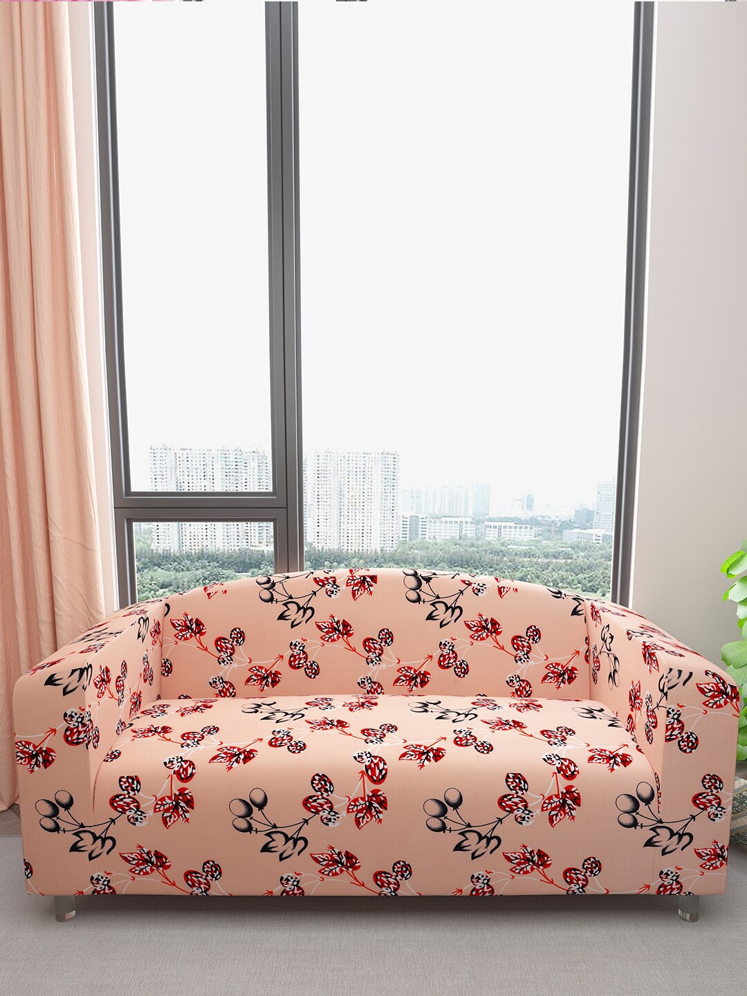 

DREAM CARE Orange-Colored & Black Printed Waterproof 3-Seater Sofa Cover