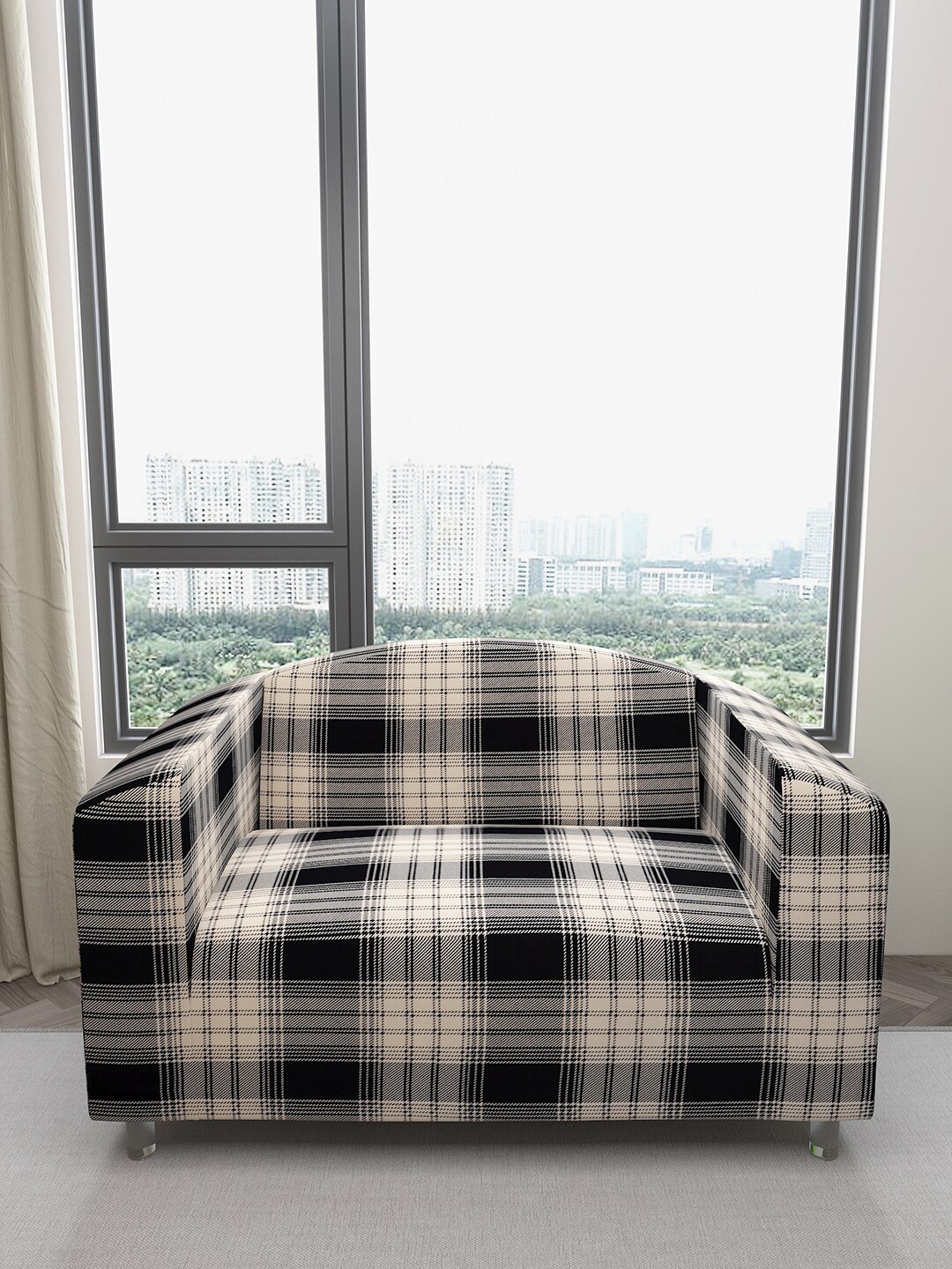 

DREAM CARE Black & Beige Printed Waterproof 2-Seater Sofa Cover