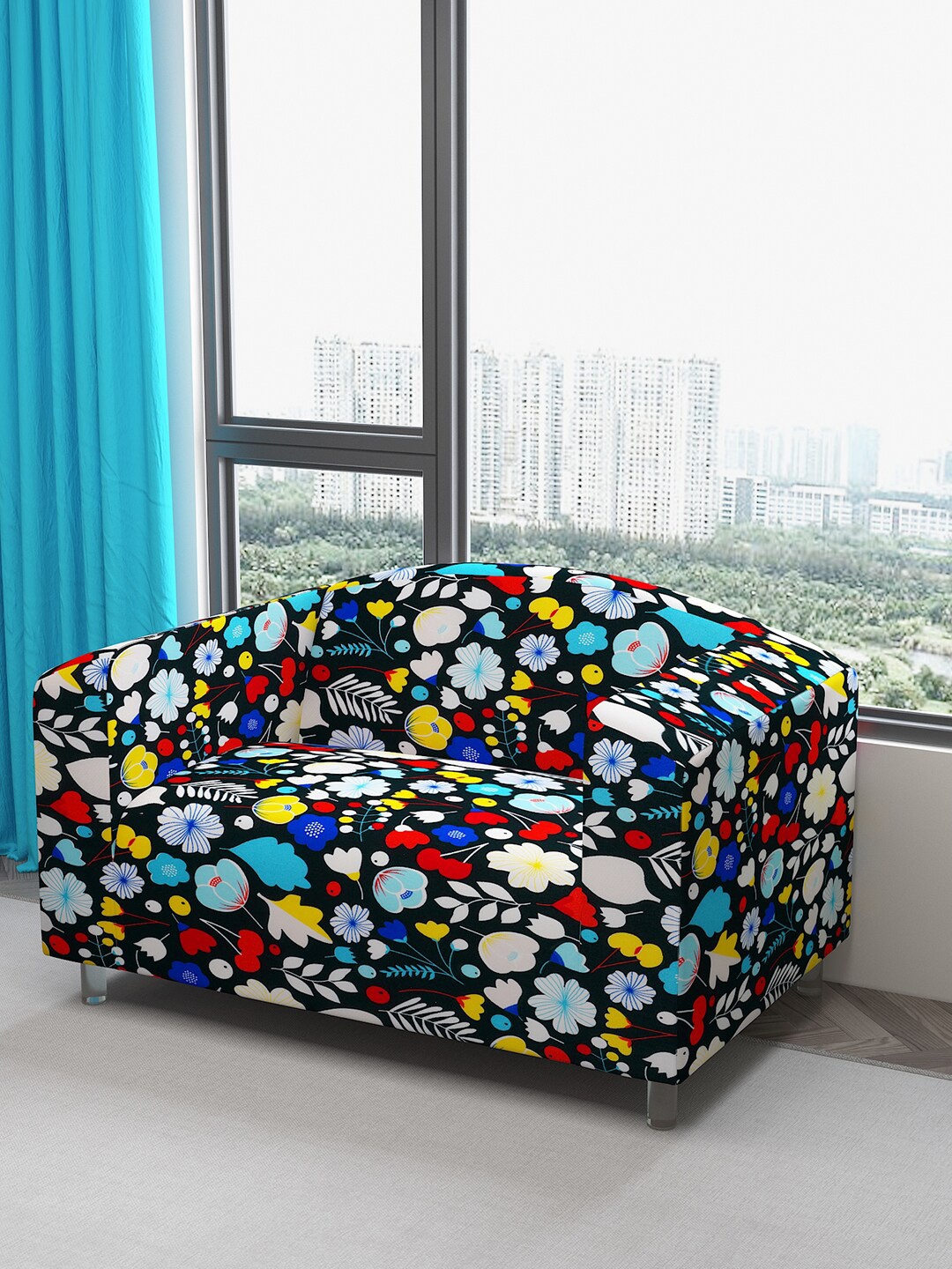 

DREAM CARE Blue & Yellow Printed Waterproof 2-Seater Sofa Cover