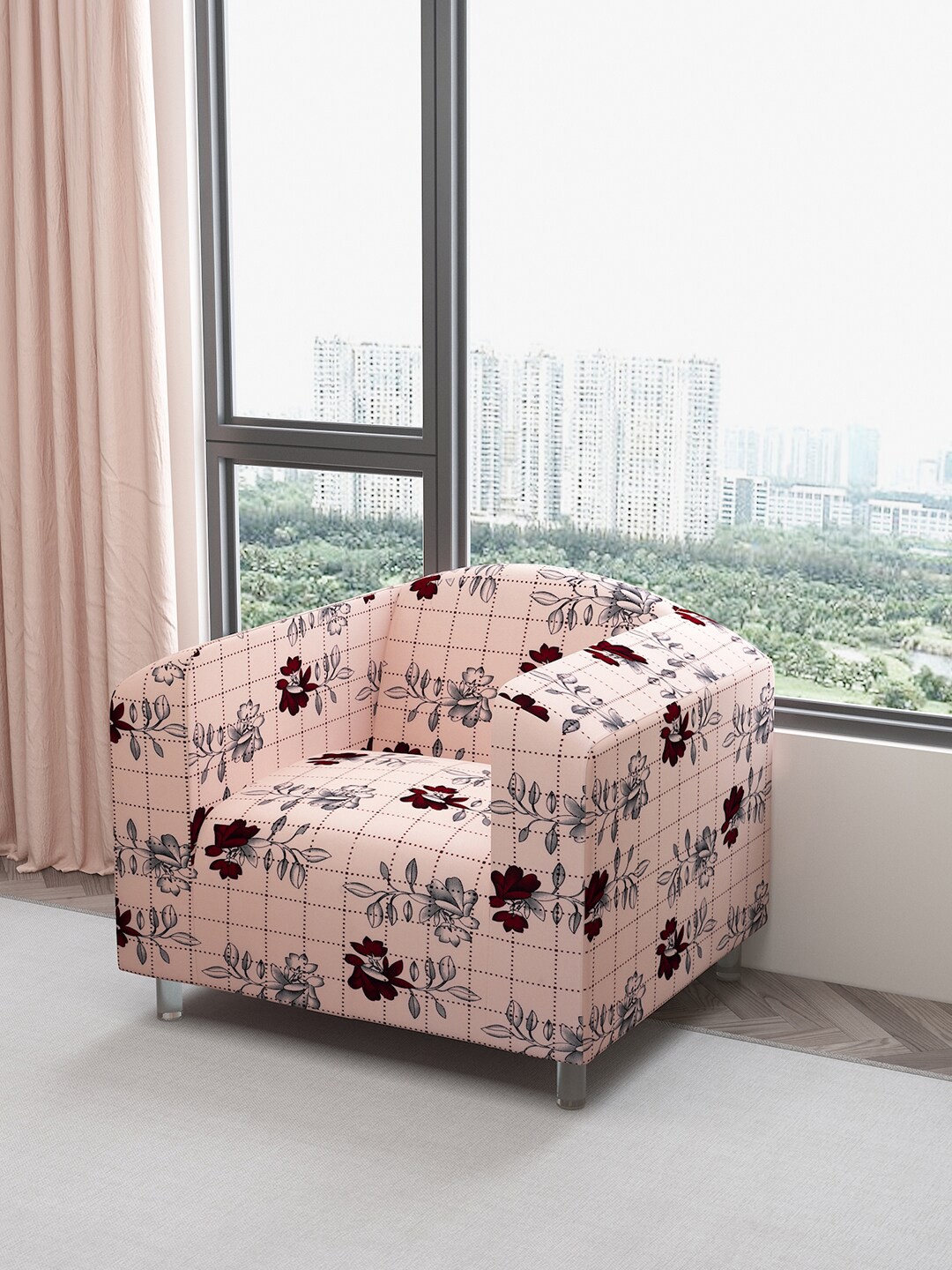 

DREAM CARE Beige & Black Printed Waterproof 1-Seater Sofa Cover
