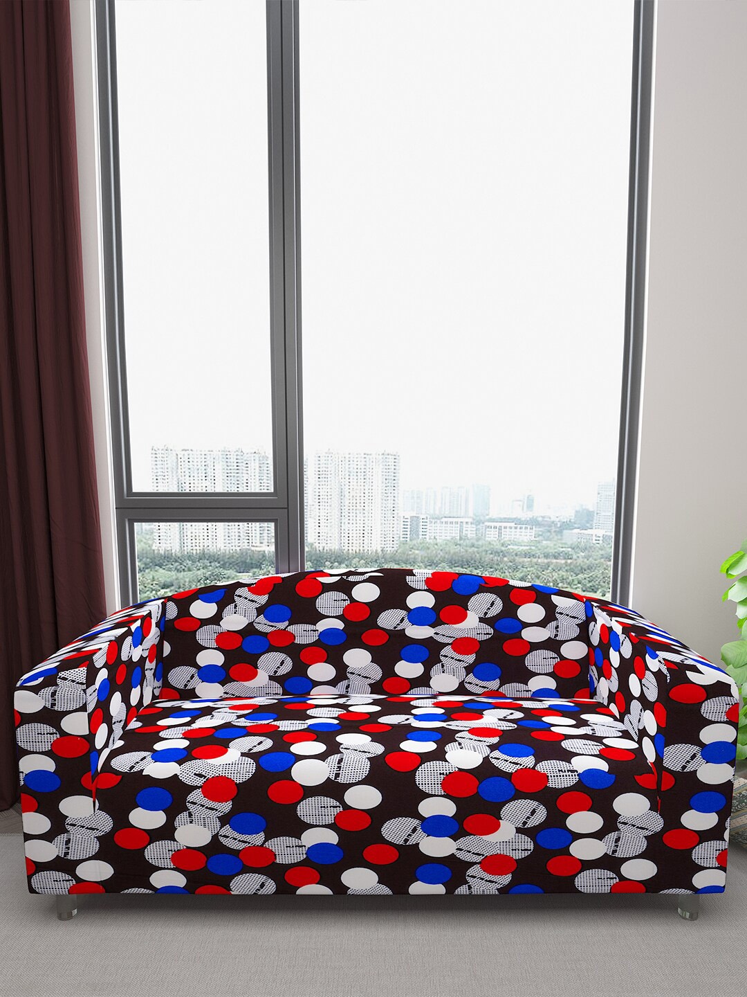 

DREAM CARE Red & Brown Printed Waterproof 3-Seater Sofa Cover